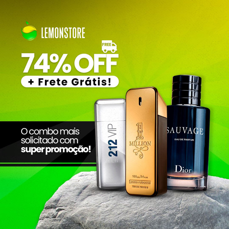 Combo 3 Perfumes Masculinos - 1 Million, 212 Vip Men e Sauvage Dior (100ml) - Oferta Exclusiva