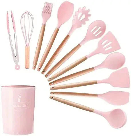 Kit Gourmet de Utensílios de Silicone - 12 Peças Utensílios de Silicone Lemon Store Rosa 