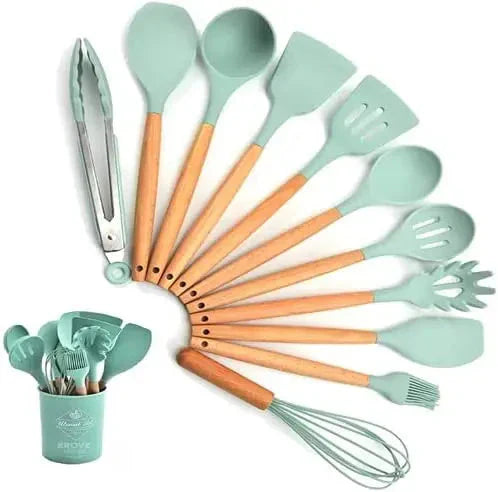 Kit Gourmet de Utensílios de Silicone - 12 Peças Utensílios de Silicone Lemon Store Verde 