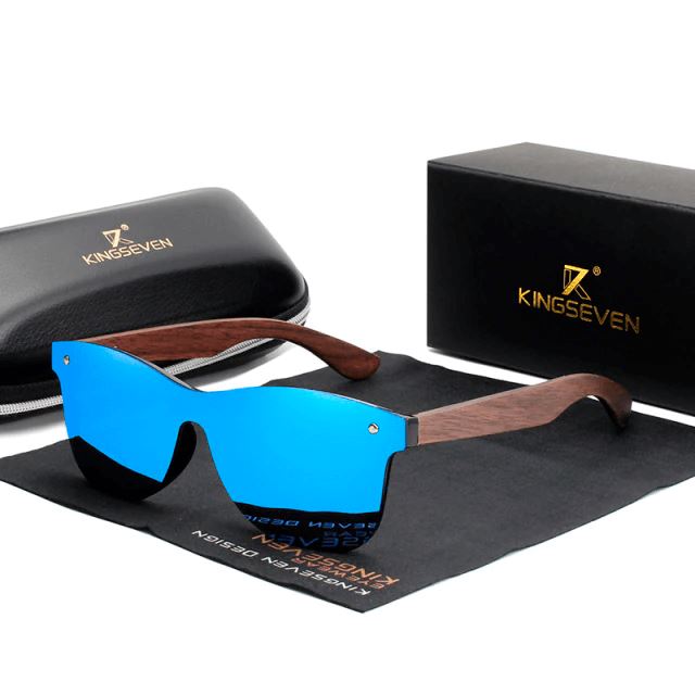 Óculos de Sol Wood Kingseven Masculino Lemon Store Azul 