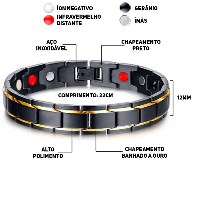 Pulseira Magnética Therapy em Aço Titânio e Fibra de Carbono