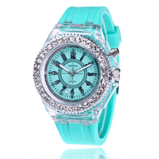 Relógio Geneva Luminous Feminino Silicone Lemon Store Azul Turquesa 